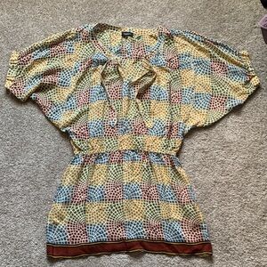 Tolani Multicolor Geometric Mosaic Pattern Silk Women's Dress or Tunic Large